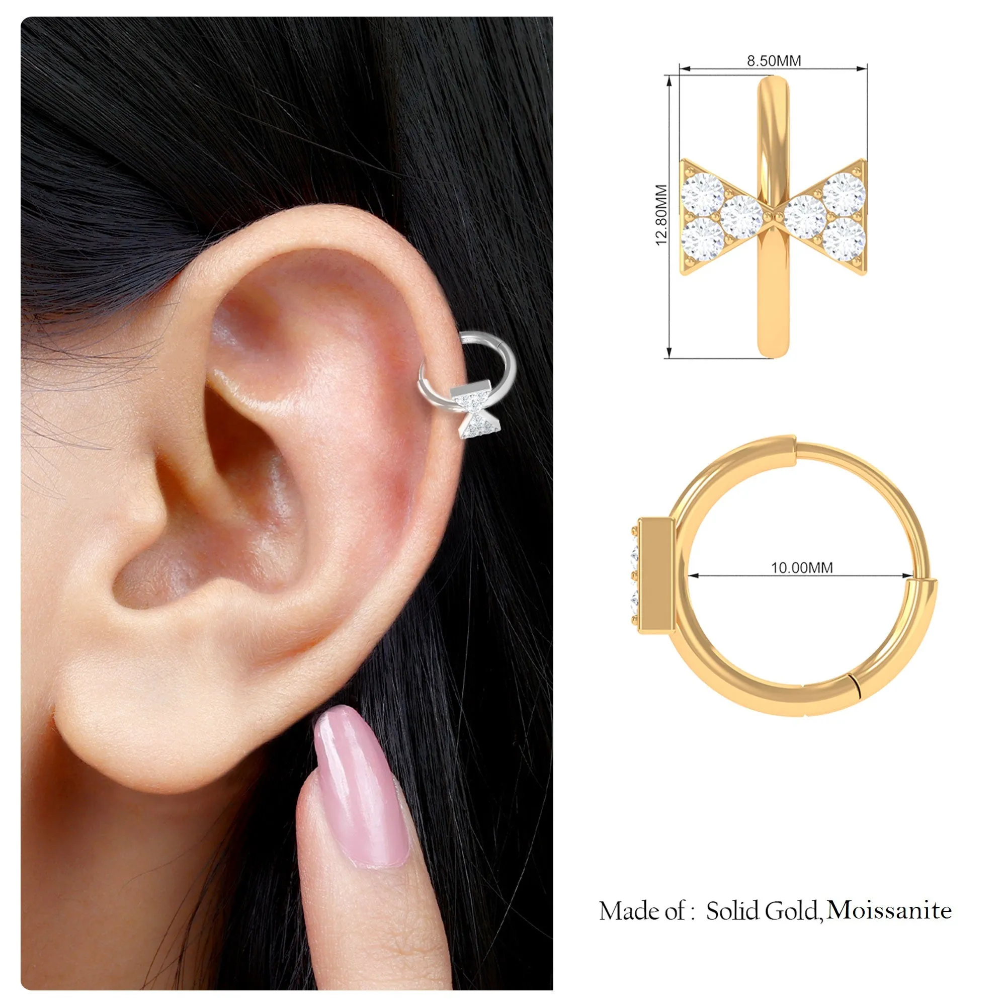 Round Cut Moissanite Bow Cartilage Hoop Earring