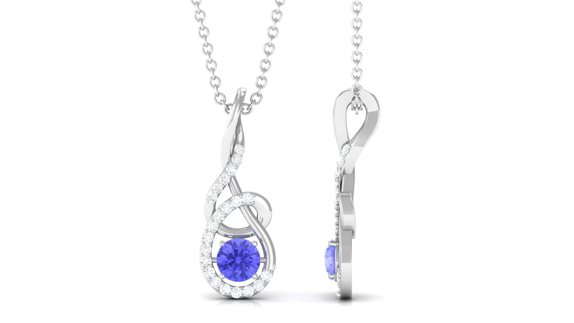 Round Tanzanite and Diamond Twisted Pendant Necklace