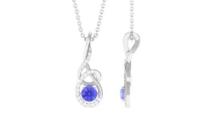 Round Tanzanite and Diamond Twisted Pendant Necklace