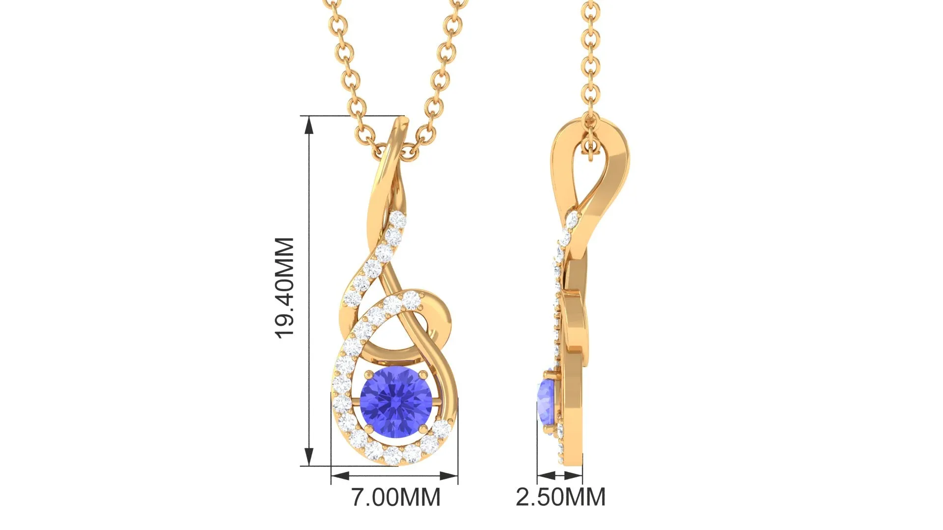 Round Tanzanite and Diamond Twisted Pendant Necklace