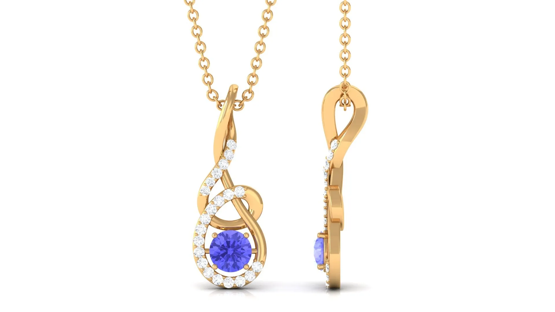 Round Tanzanite and Diamond Twisted Pendant Necklace
