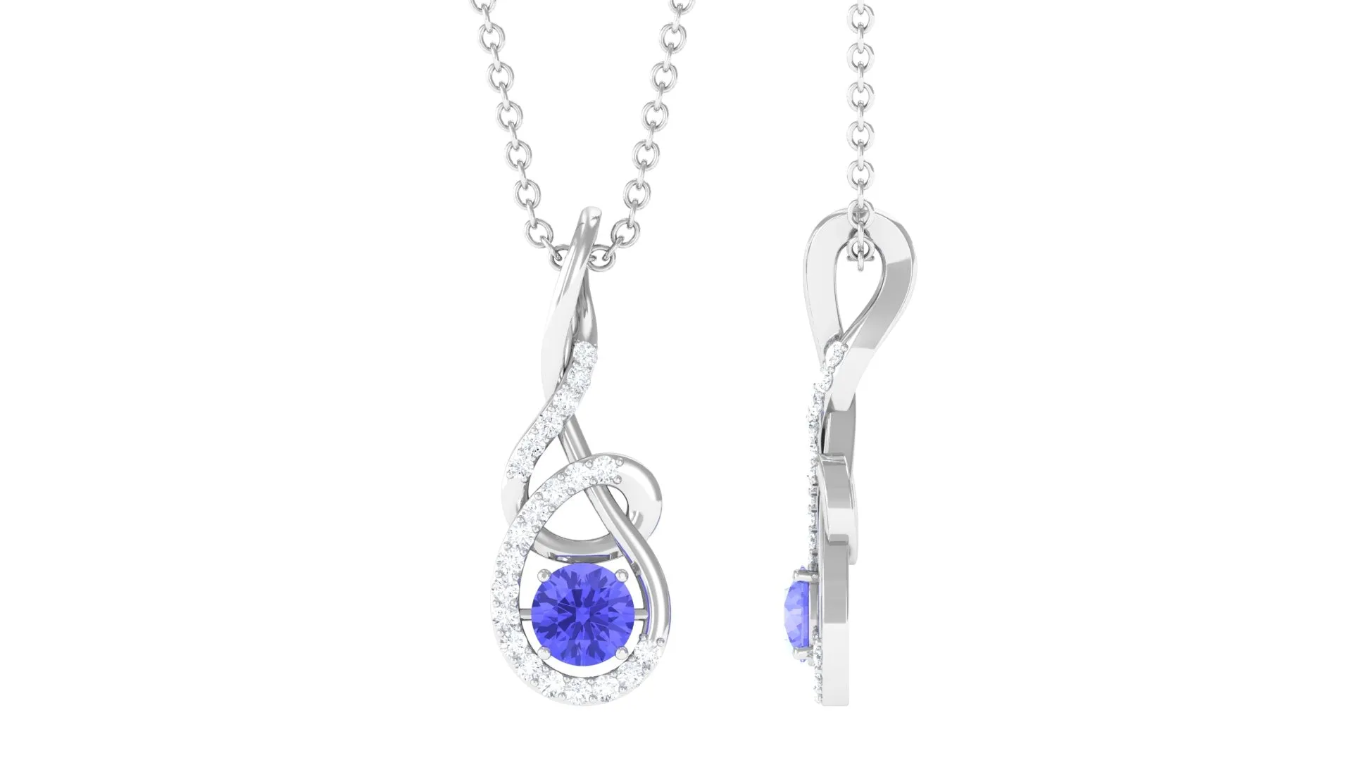 Round Tanzanite and Diamond Twisted Pendant Necklace