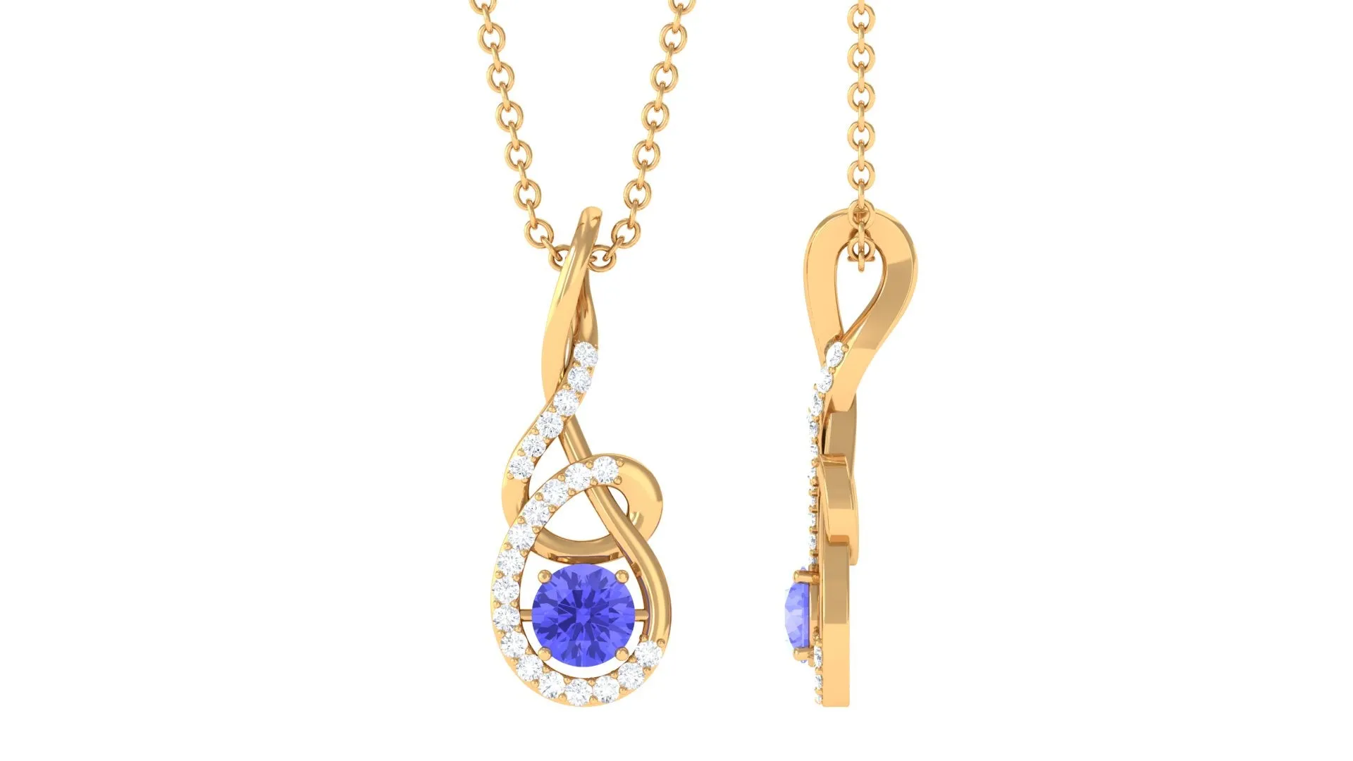 Round Tanzanite and Diamond Twisted Pendant Necklace