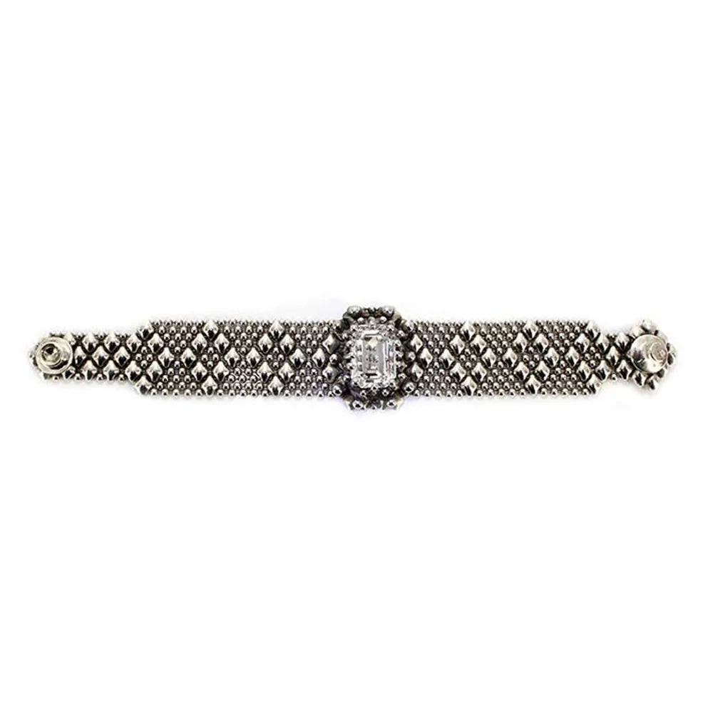 SG Liquid Metal RTB12-AS Antique Silver Bracelet with Swarovski Crystals by Sergio Gutierrez