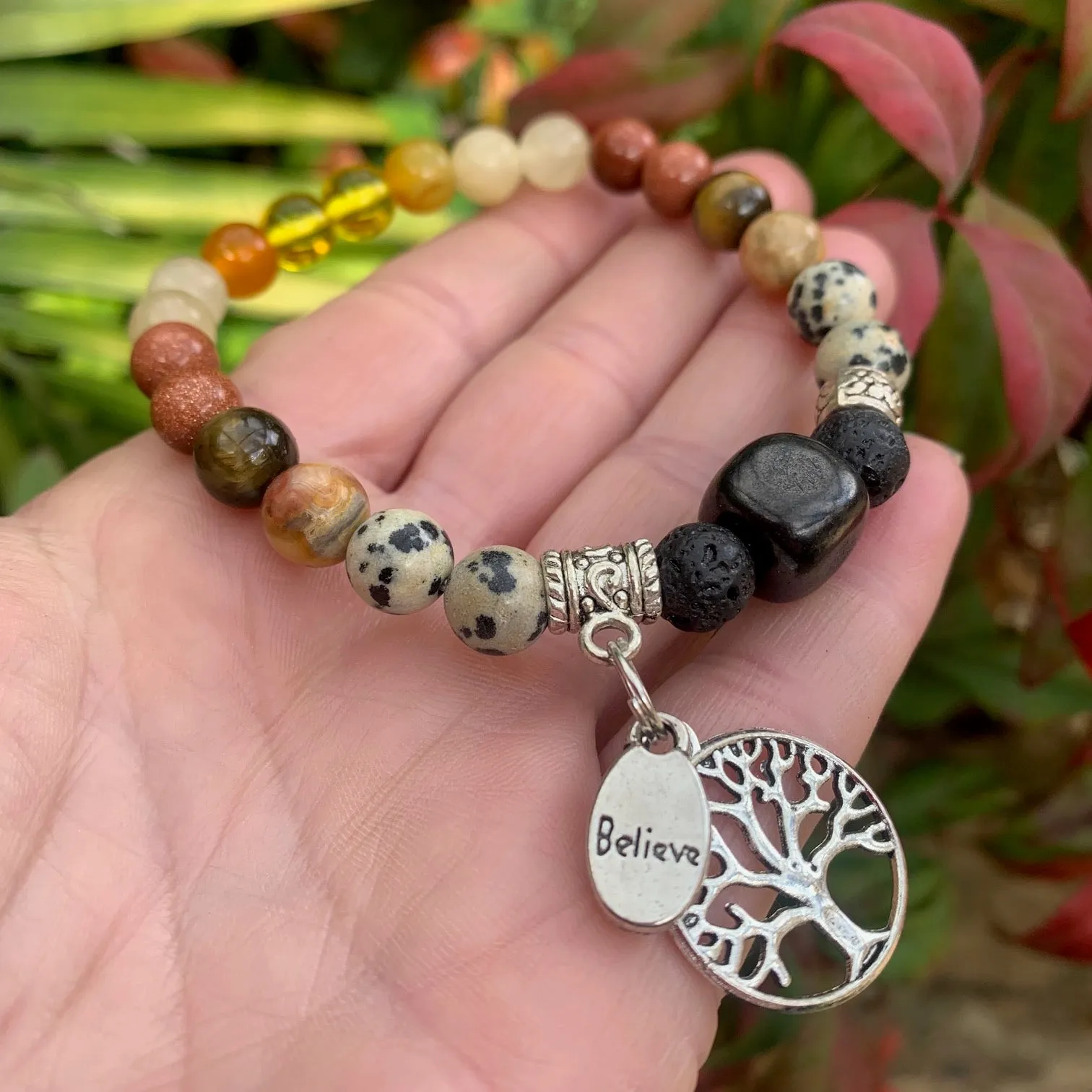 Shungite Amplified SOLAR PLEXUS Chakra Bracelet ~ Tree of Life and BELIEVE Charms  ~ Medium [#36]