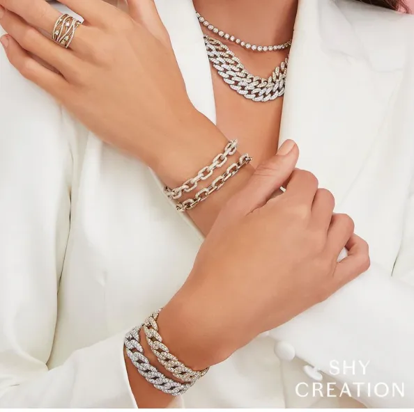 Shy Creation Diamond Paperclip Link Bracelet