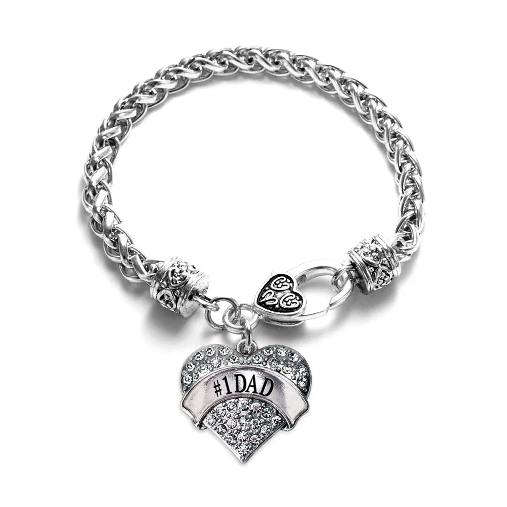Silver #1 DAD Pave Heart Charm Braided Bracelet