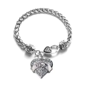 Silver #1 DAD Pave Heart Charm Braided Bracelet