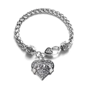 Silver 3rd Grade Pave Heart Charm Braided Bracelet