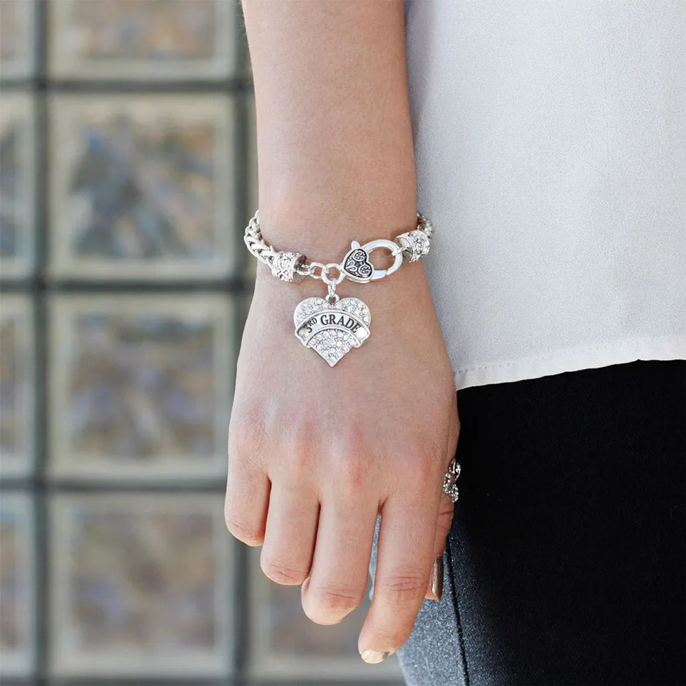 Silver 3rd Grade Pave Heart Charm Braided Bracelet