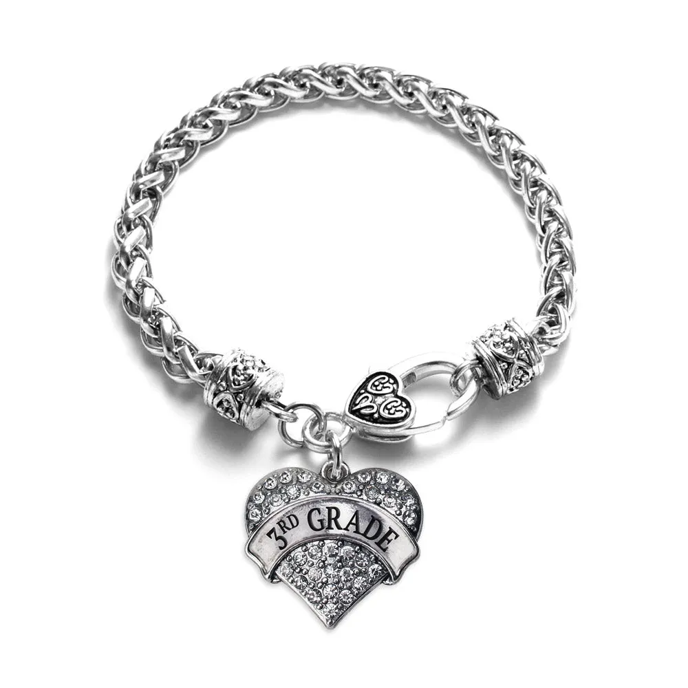 Silver 3rd Grade Pave Heart Charm Braided Bracelet