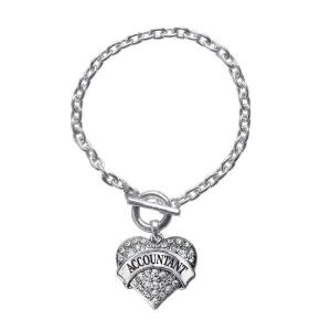 Silver Accountant Pave Heart Charm Toggle Bracelet