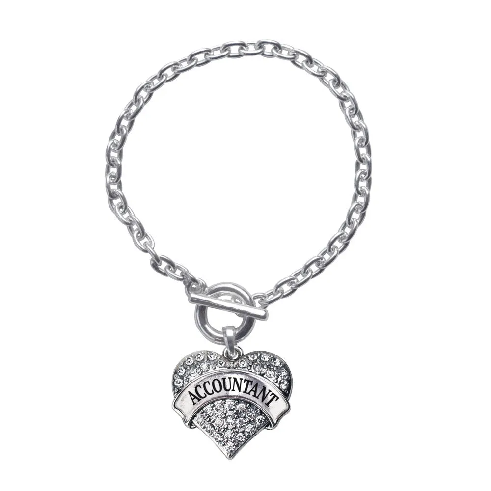 Silver Accountant Pave Heart Charm Toggle Bracelet