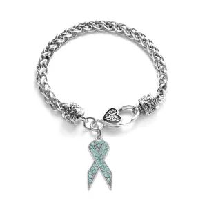 Silver Aqua Ribbon Charm Braided Bracelet