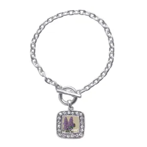 Silver Aunt Lilac Flower Square Charm Toggle Bracelet