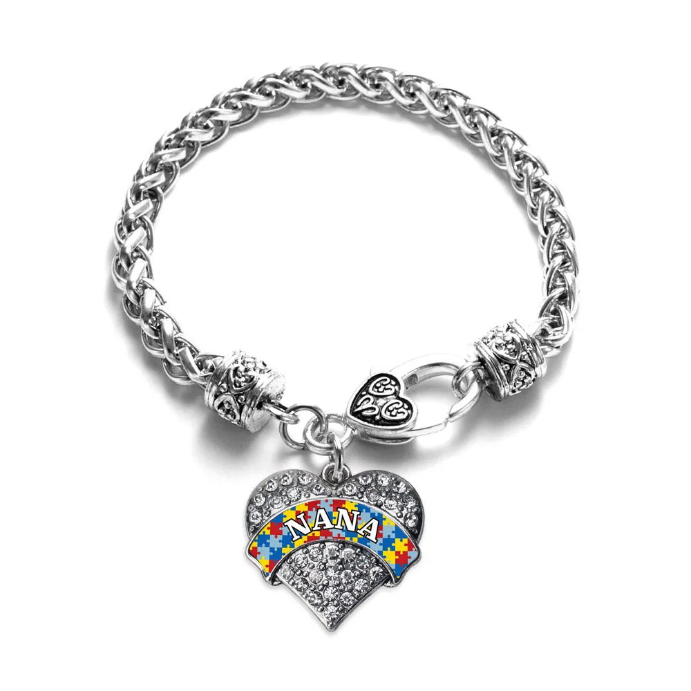 Silver Autism Nana Pave Heart Charm Braided Bracelet
