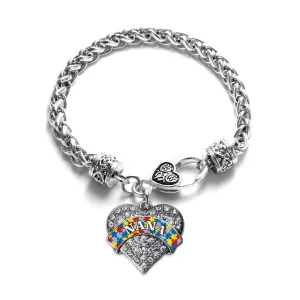 Silver Autism Nana Pave Heart Charm Braided Bracelet
