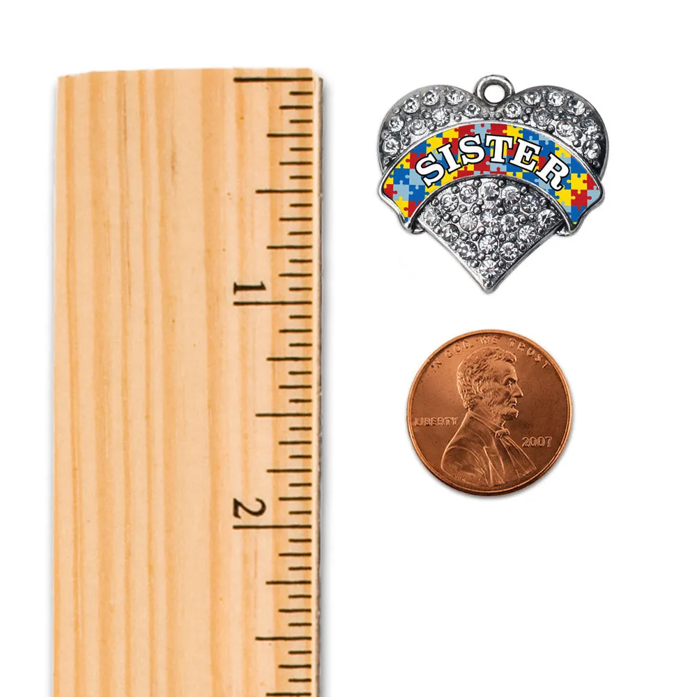 Silver Autism Sister Pave Heart Charm Toggle Bracelet
