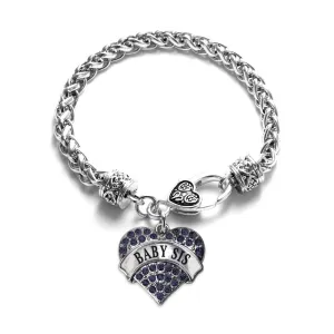 Silver Baby Sis Navy Blue Blue Pave Heart Charm Braided Bracelet