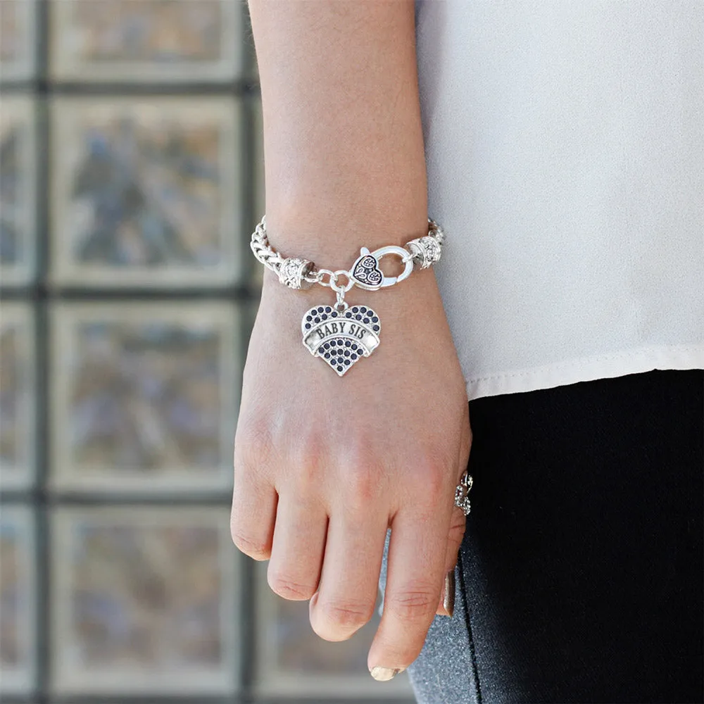 Silver Baby Sis Navy Blue Blue Pave Heart Charm Braided Bracelet