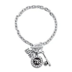 Silver Baseball Bat - Sports Number 78 Circle Charm Toggle Bracelet