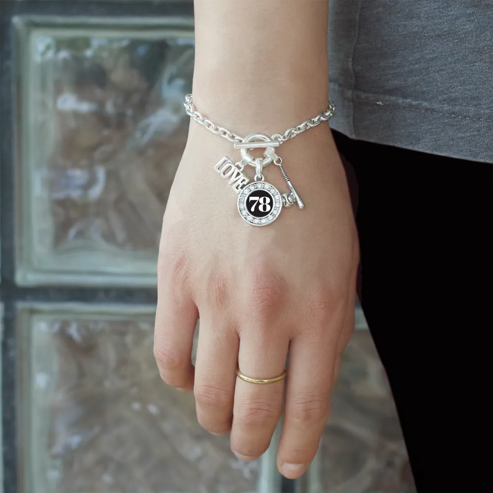 Silver Baseball Bat - Sports Number 78 Circle Charm Toggle Bracelet