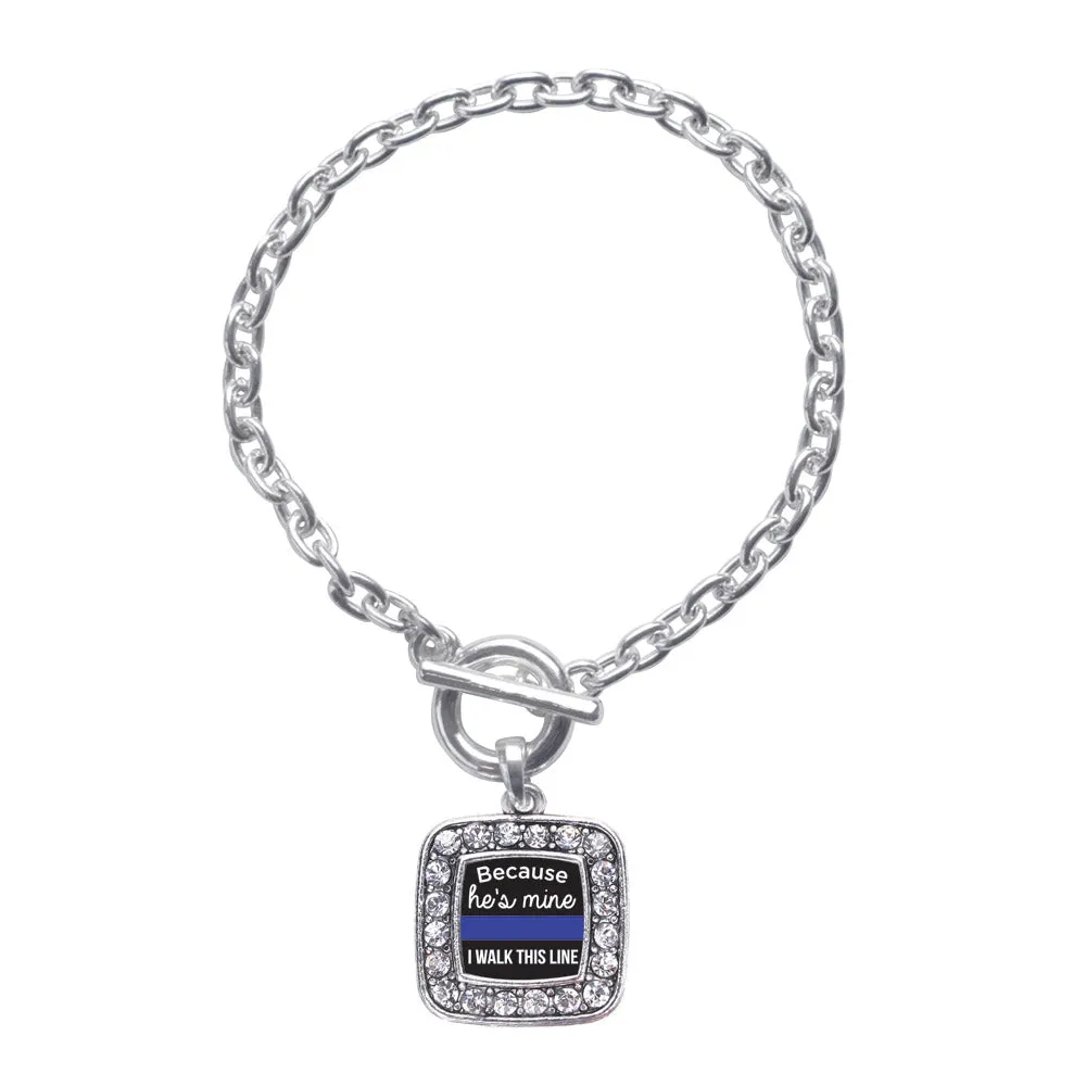 Silver Because He's Mine Square Charm Toggle Bracelet