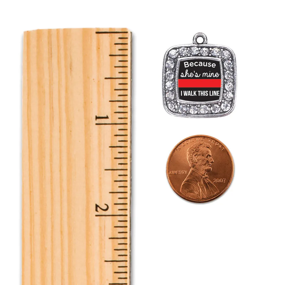 Silver Because She's Mine Red Line Square Charm Toggle Bracelet