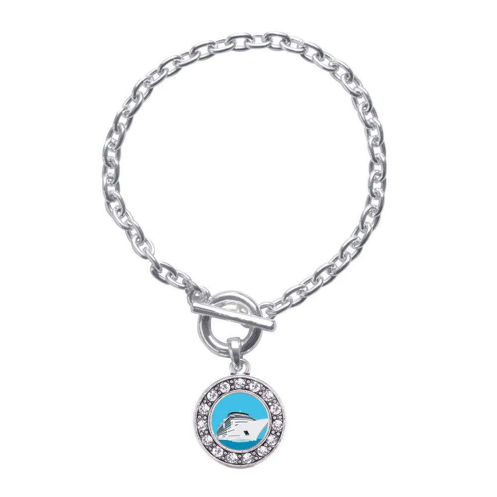 Silver Bon Voyage Cruise Circle Charm Toggle Bracelet