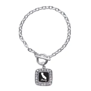 Silver California Strong Square Charm Toggle Bracelet