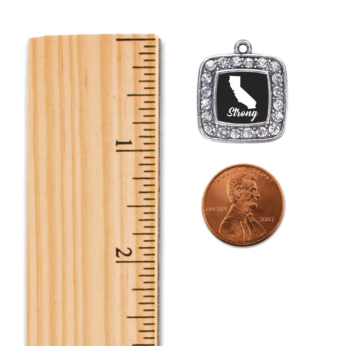 Silver California Strong Square Charm Toggle Bracelet