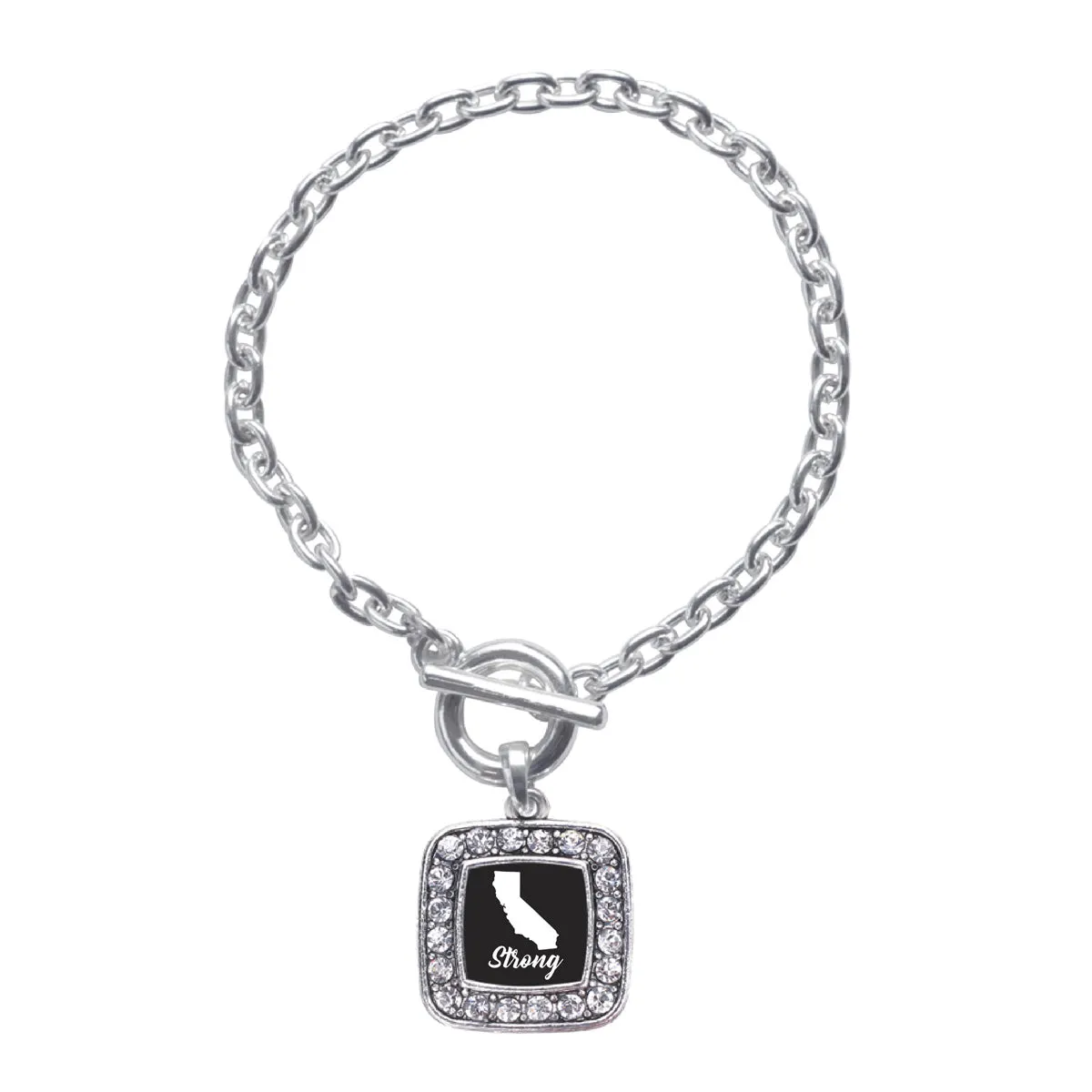 Silver California Strong Square Charm Toggle Bracelet