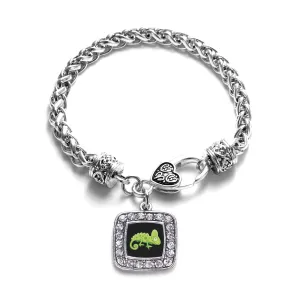 Silver Chameleon Square Charm Braided Bracelet