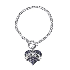 Silver Class of 2019 Navy Blue Pave Heart Charm Toggle Bracelet