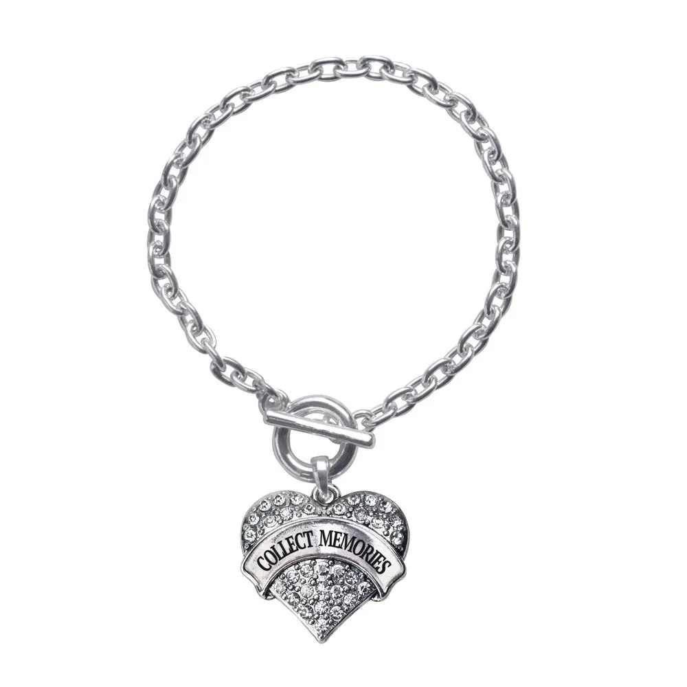 Silver Collect Memories Pave Heart Charm Toggle Bracelet