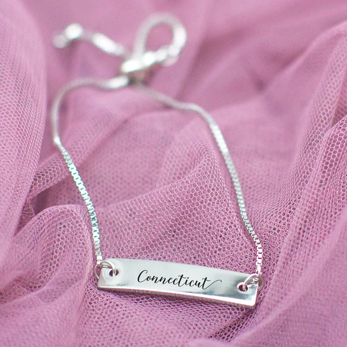 Silver Connecticut Adjustable Bar Bracelet