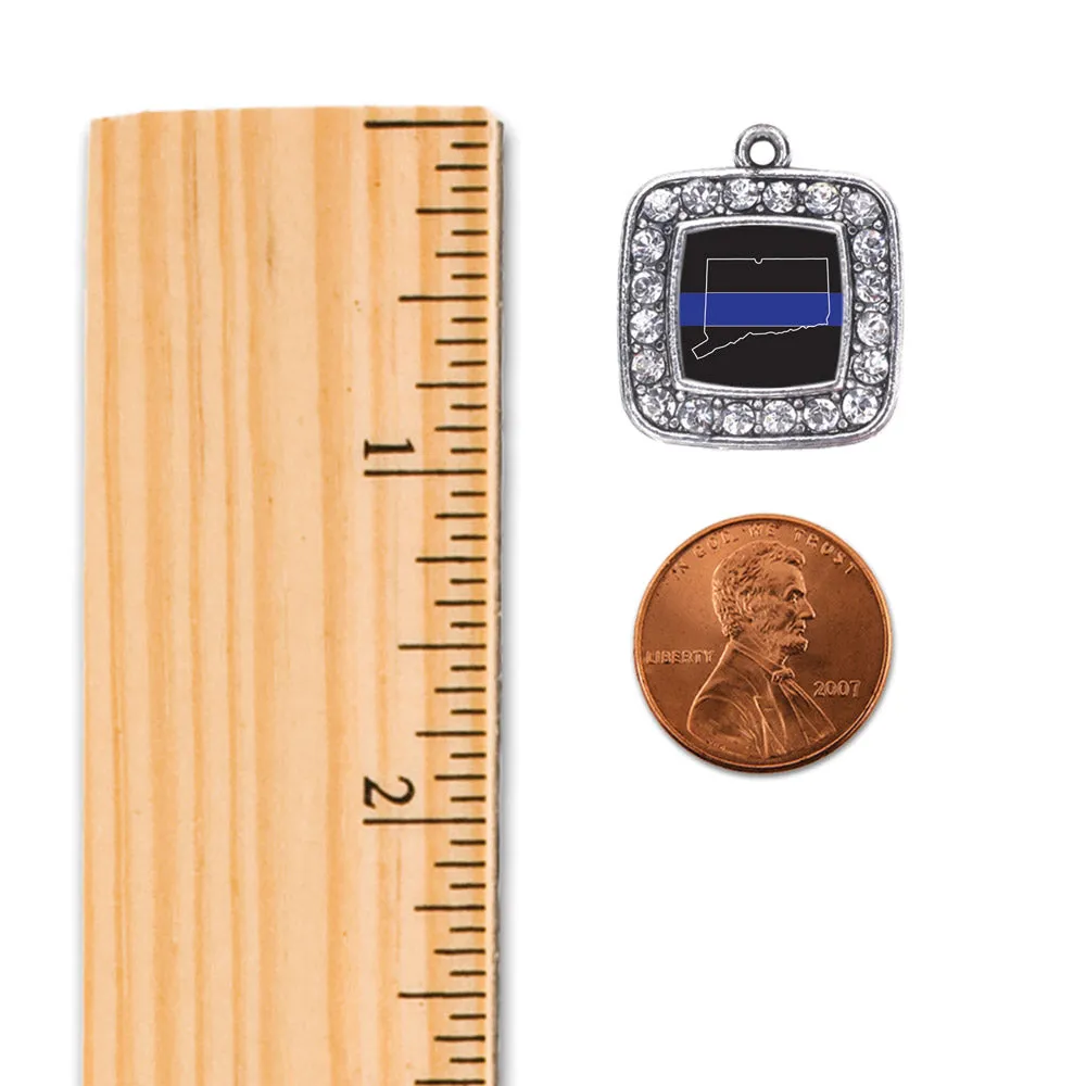 Silver Connecticut Thin Blue Line Square Charm Toggle Bracelet