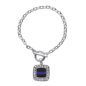 Silver Connecticut Thin Blue Line Square Charm Toggle Bracelet
