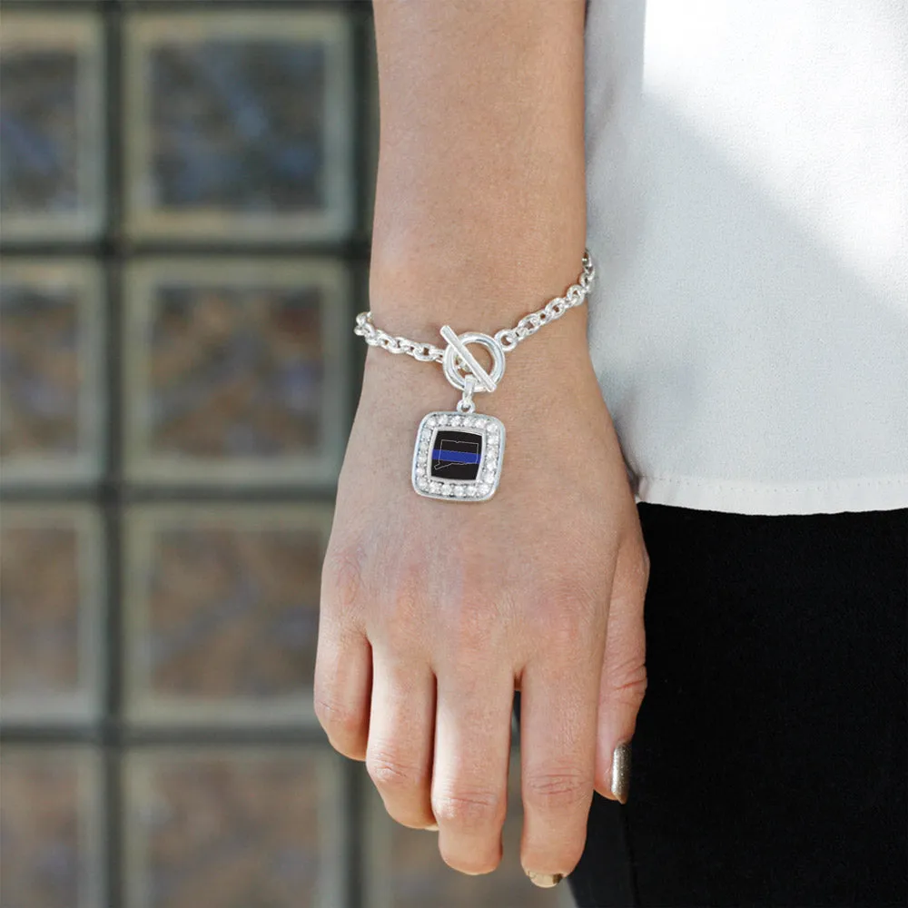 Silver Connecticut Thin Blue Line Square Charm Toggle Bracelet