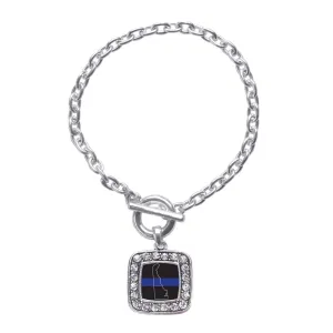 Silver Delaware Thin Blue Line Square Charm Toggle Bracelet