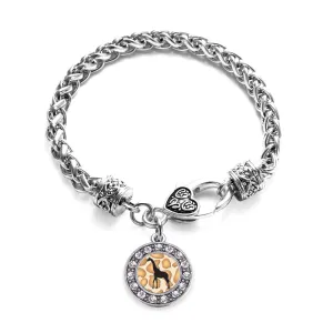 Silver Giraffe Silhouette Circle Charm Braided Bracelet