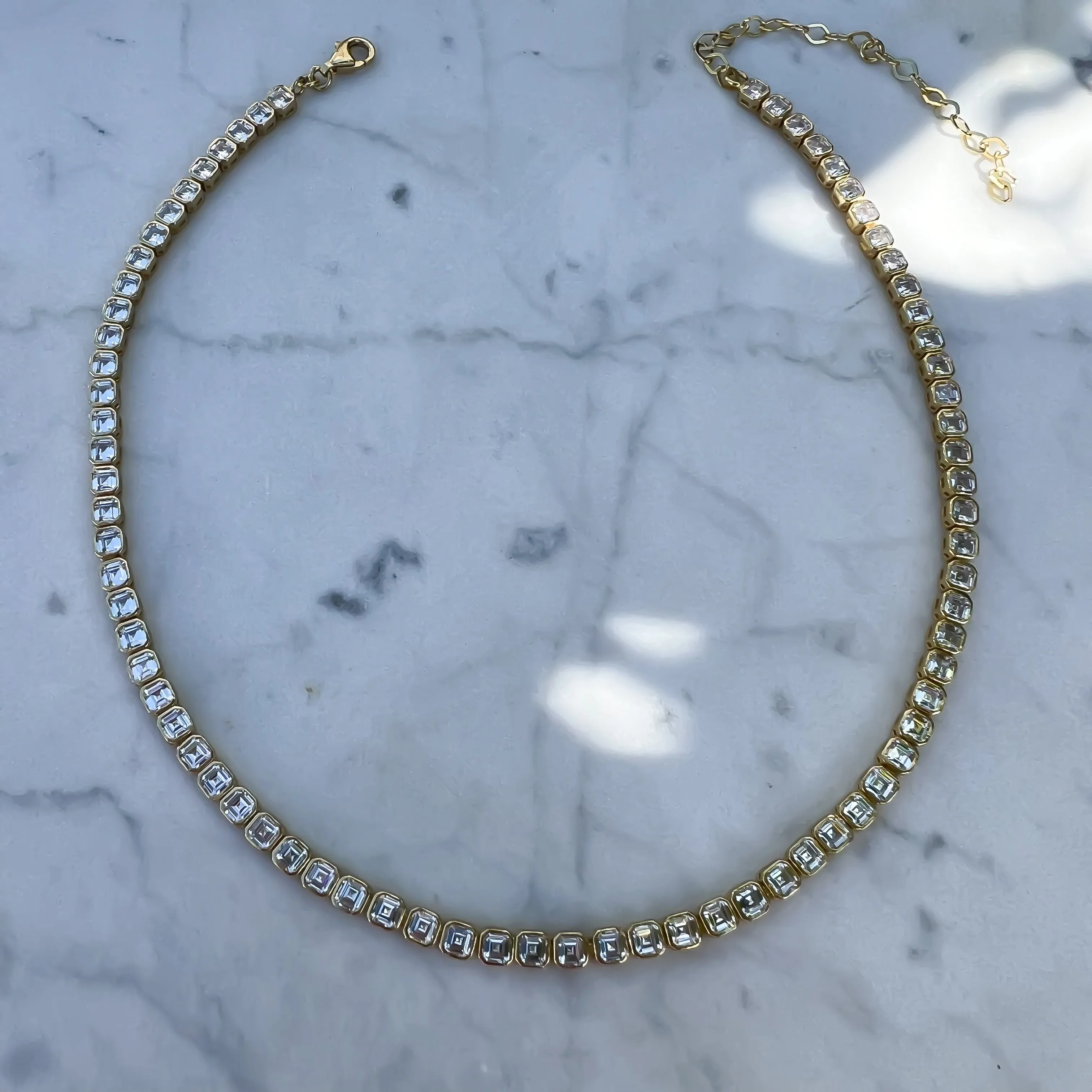 Silver gold plated asscher cut choker