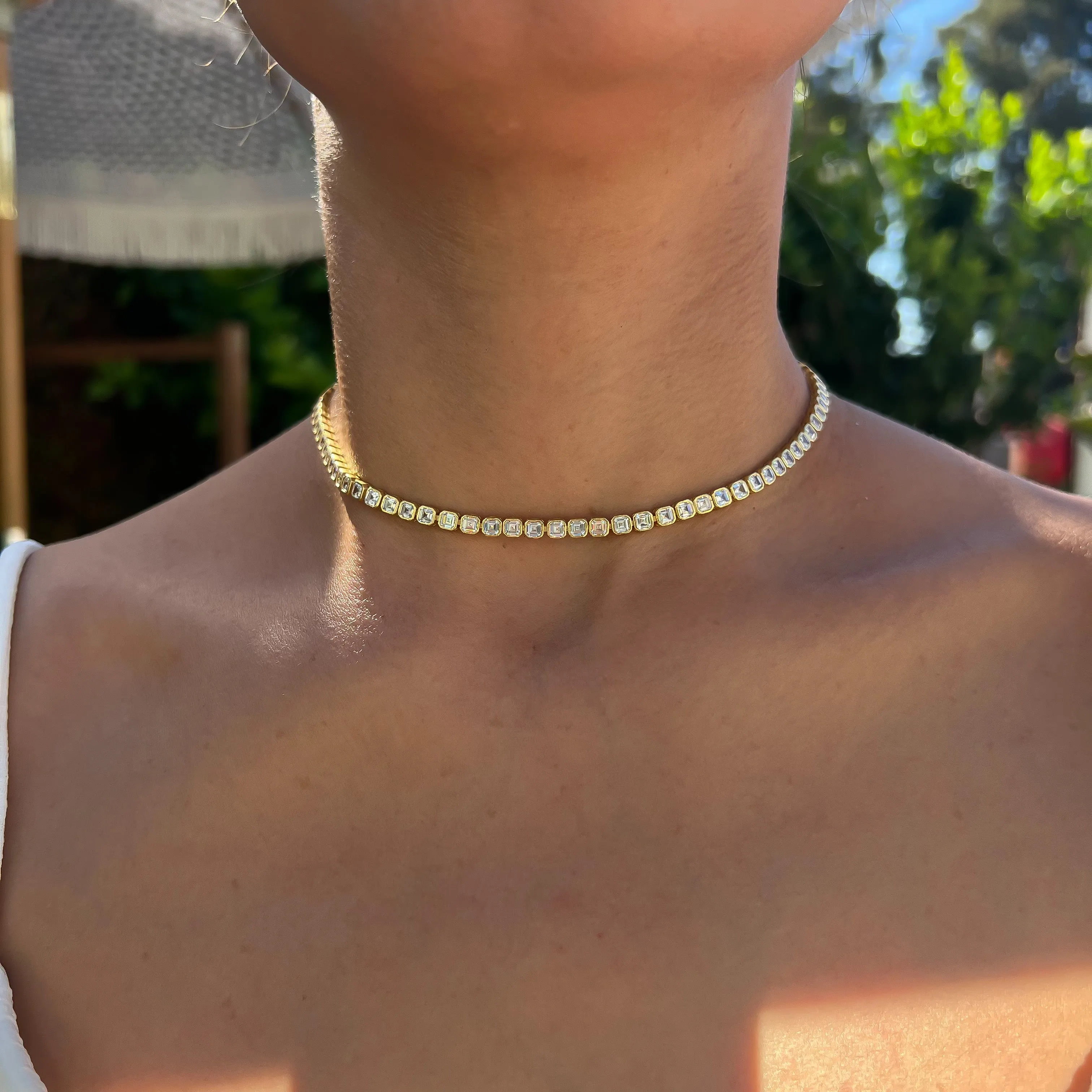 Silver gold plated asscher cut choker