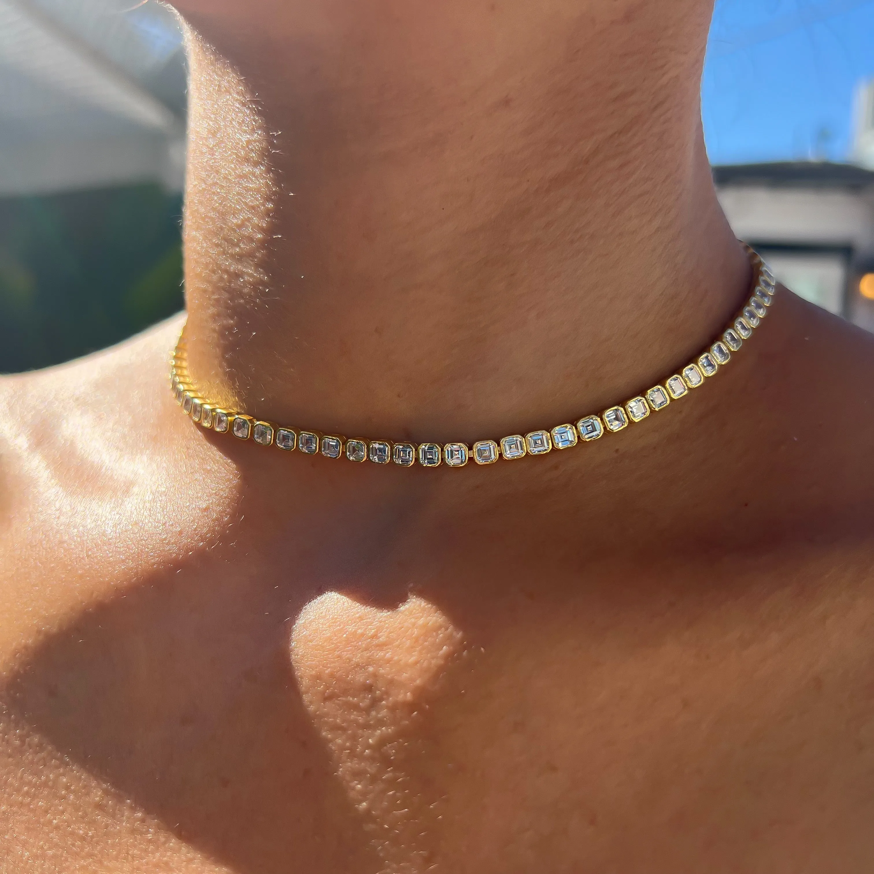 Silver gold plated asscher cut choker