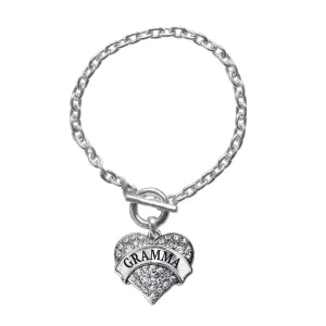 Silver Gramma Pave Heart Charm Toggle Bracelet