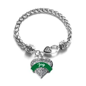 Silver Green Joy Pave Heart Charm Braided Bracelet