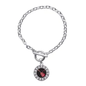Silver Guitar Lovers Circle Charm Toggle Bracelet