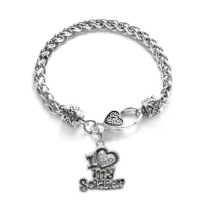 Silver I Love My Soldier Charm Braided Bracelet