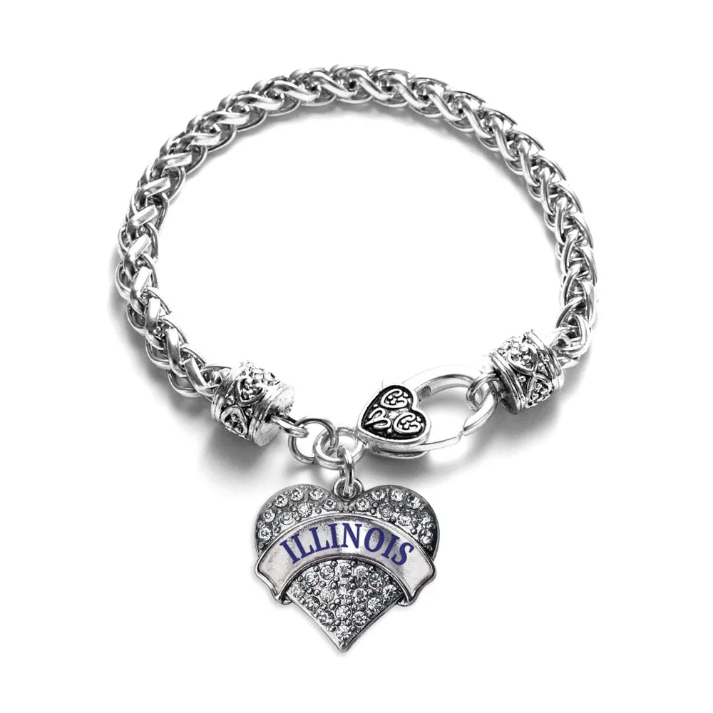 Silver Illinois Pave Heart Charm Braided Bracelet