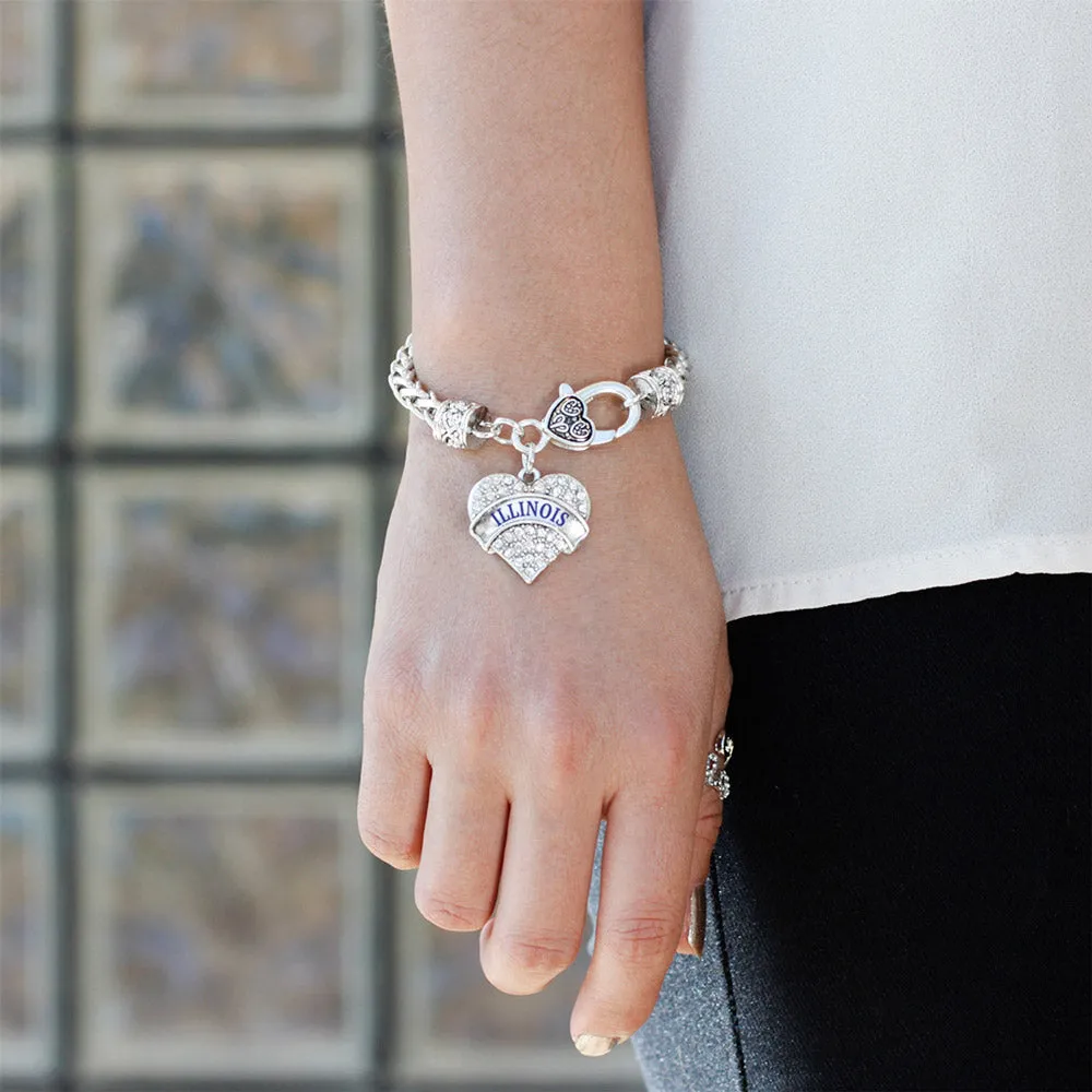 Silver Illinois Pave Heart Charm Braided Bracelet